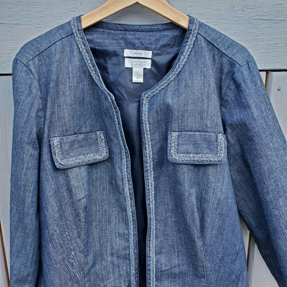 Christopher & Banks Women's XL Open Front Denim Blazer Jacket XL Business Casual - Picture 2 of 16